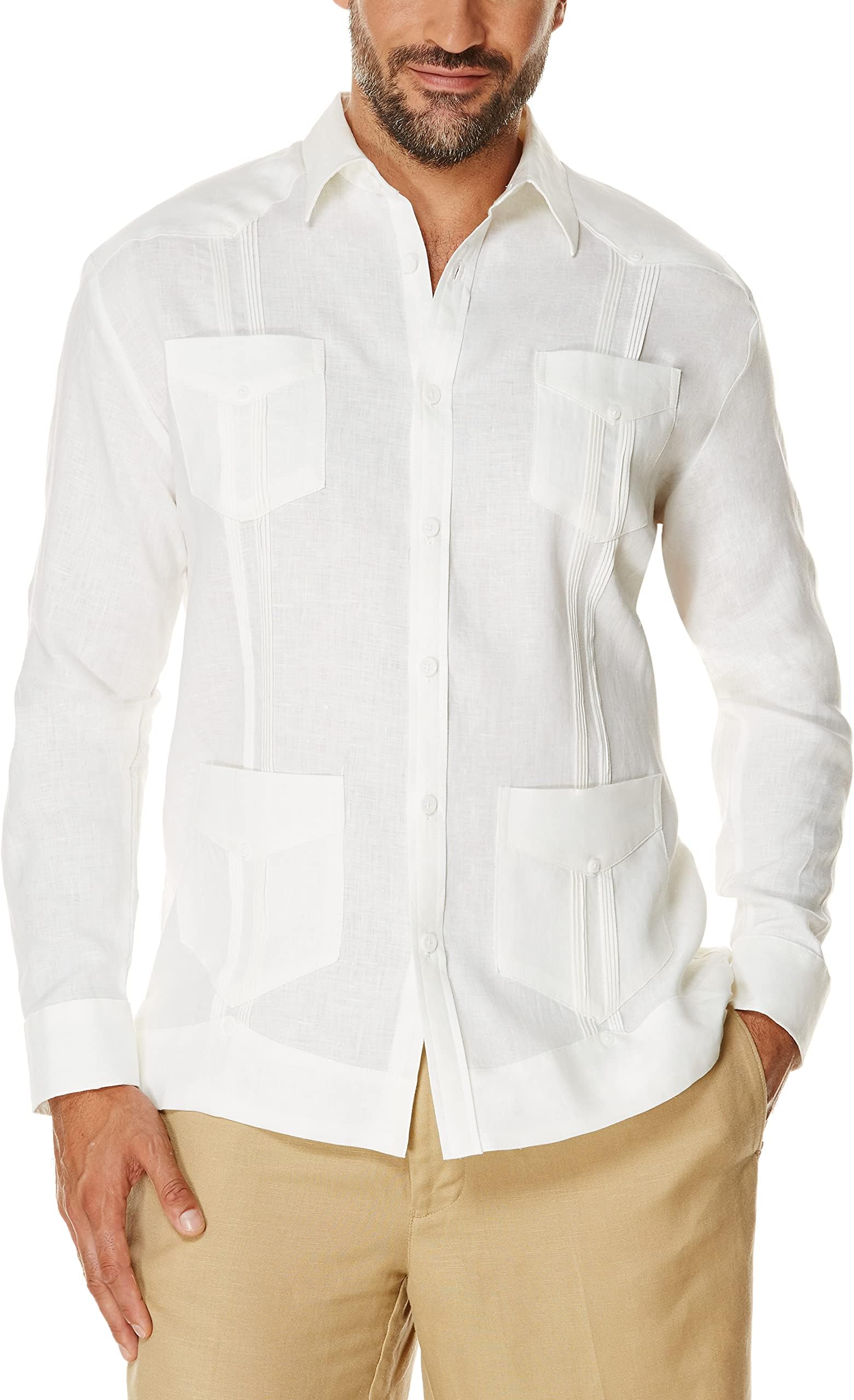 Cubavera Men's 100% Linen Four-Pocket Long Sleeve Guayabera Shirt, Pintuck Detail, Relaxed Fit (Available in Big & Tall)