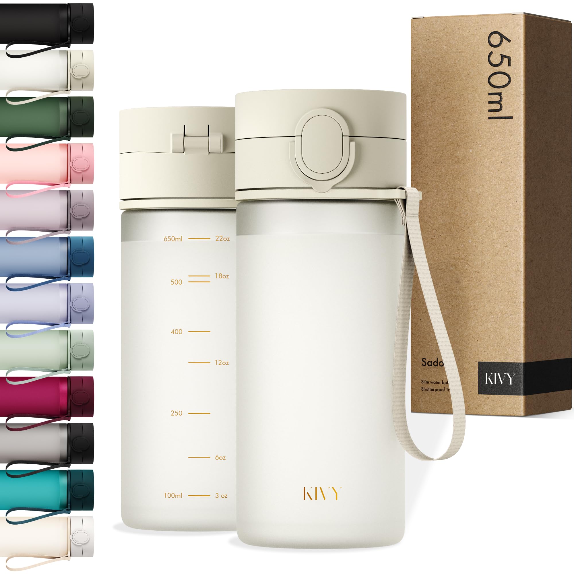 KIVY Trinkflasche 650ml [BPA FREI] Auslaufsicher & Spülmaschinenfest - Wasserflasche für Kinder & Erwachsene - Water Bottle Small - Trinkflasche Klein - Tritan Flasche für Kohlensäure geeignet