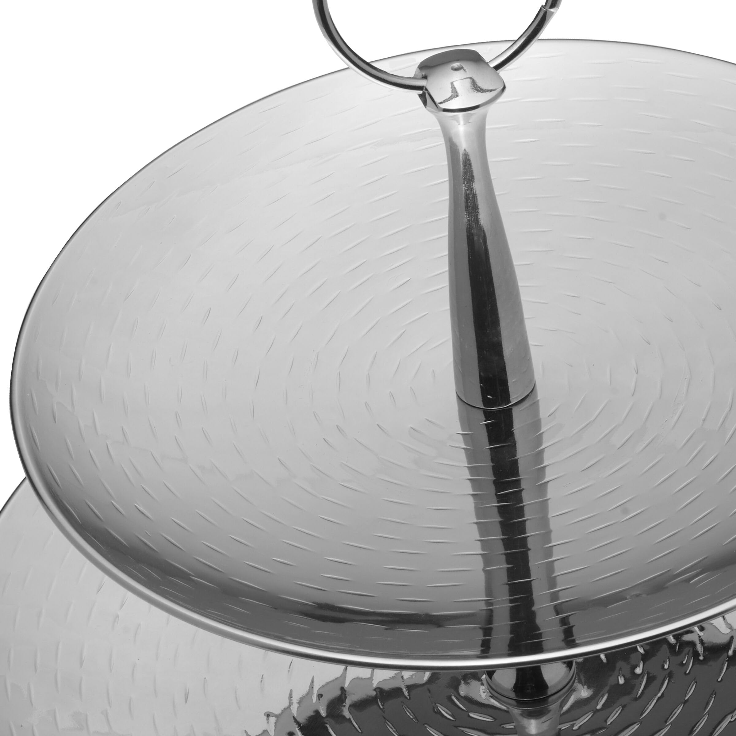 Mikasa Servidor texturizado de acero inoxidable de 3 niveles con acabado pulido y mango de anillo, elegante soporte de servir escalonado para postres, aperitivos y exhibiciones de entretenimiento