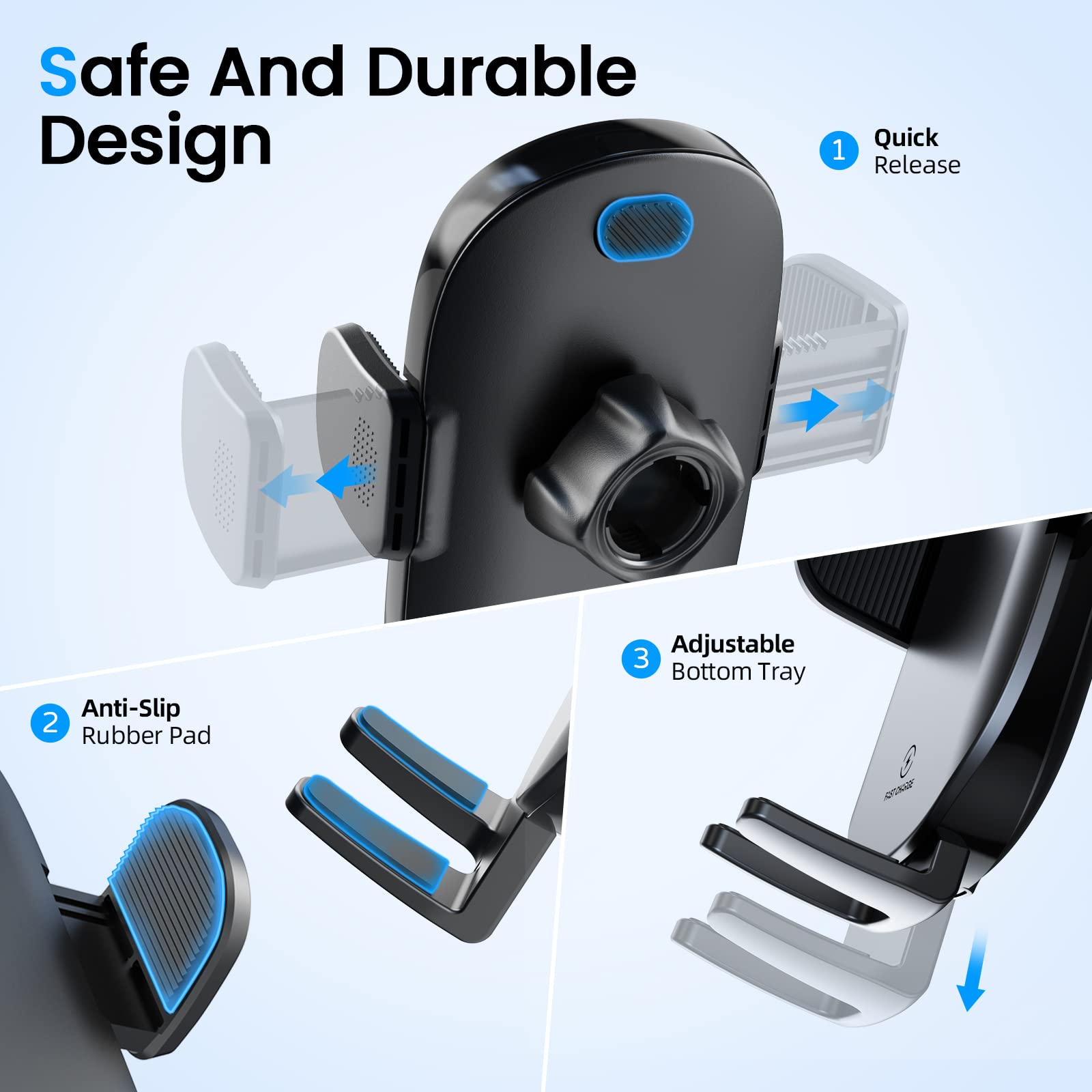 APPS2Car Supporto per telefono da auto con adattatore QC 3.0, ricarica rapida Qi da 15 Watt, compatibile con iPhone 11/12/13/14/15/16/Pro/Max/Plus e supporto universale per tutti i modelli