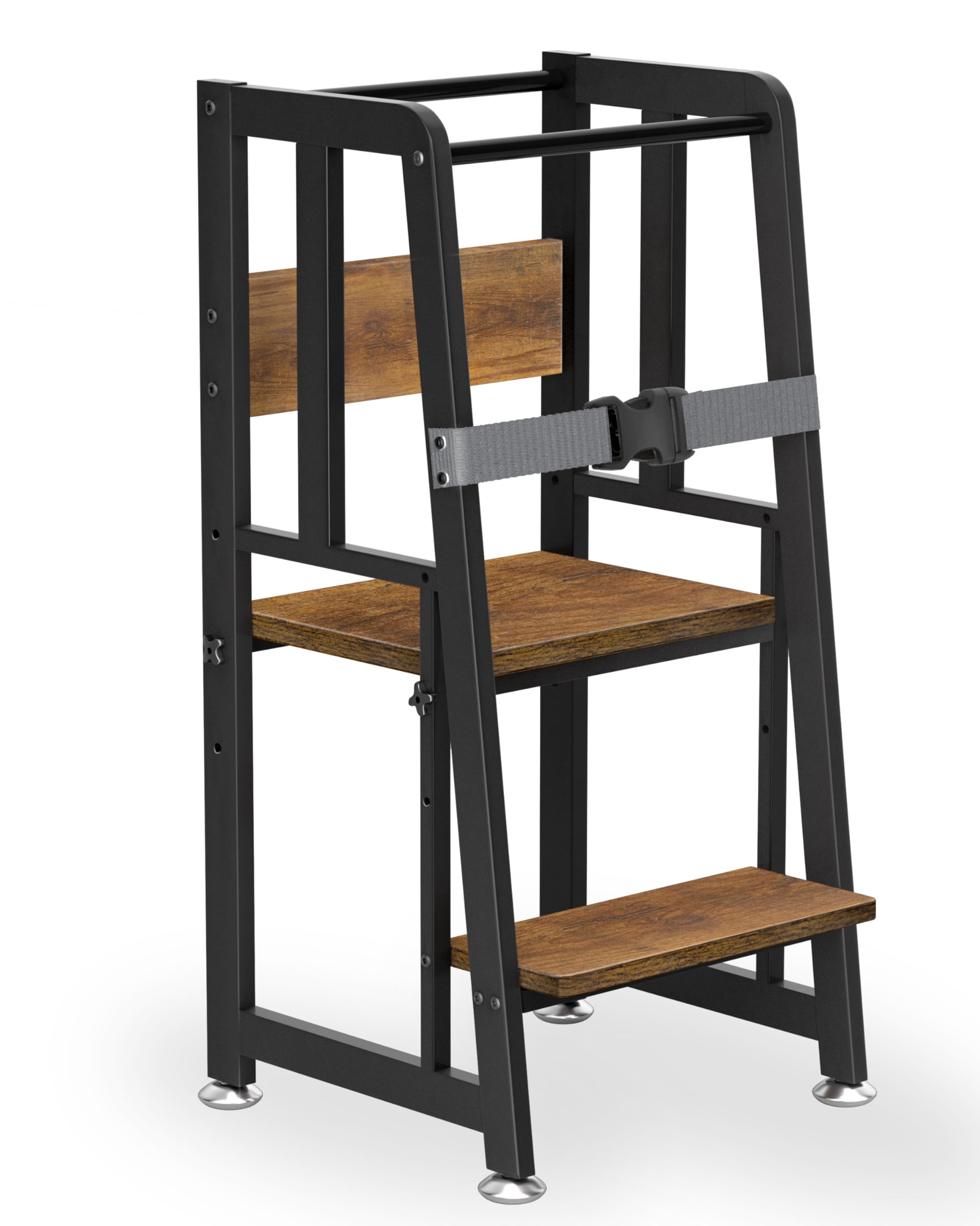 Toddler Kitchen Stool Helper - Toddler Learning Kitchen Tower for 1-3 Kids, Steel-Wood Toddler Stool for Kitchen Counter & Bathroom - Adjustable Height Standing Tower - Step Stool for Toddler