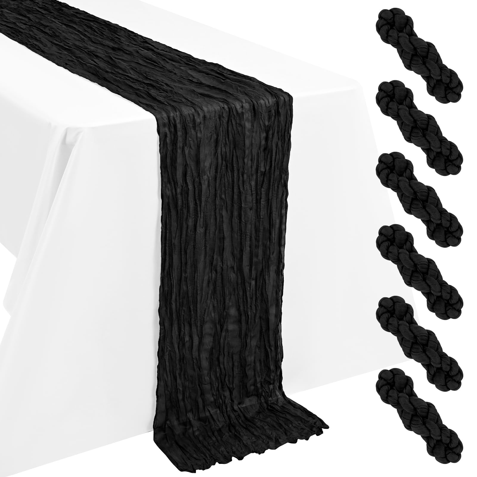 6 Pack Cheesecloth Table Runner Black 55x300cm Boho Gauze Cheese Cloth Table Runners 10FT Long Rustic Fabric Table Runner for Wedding Party Bridal Baby Shower Birthday Dinner Holiday Decorations