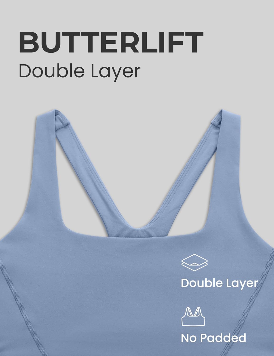 CRZ YOGA Butterlift Double Lined Square Neck Sports Bras for Women - Wireless V-Shaped Racerback Workout Yoga Top Non Padded
