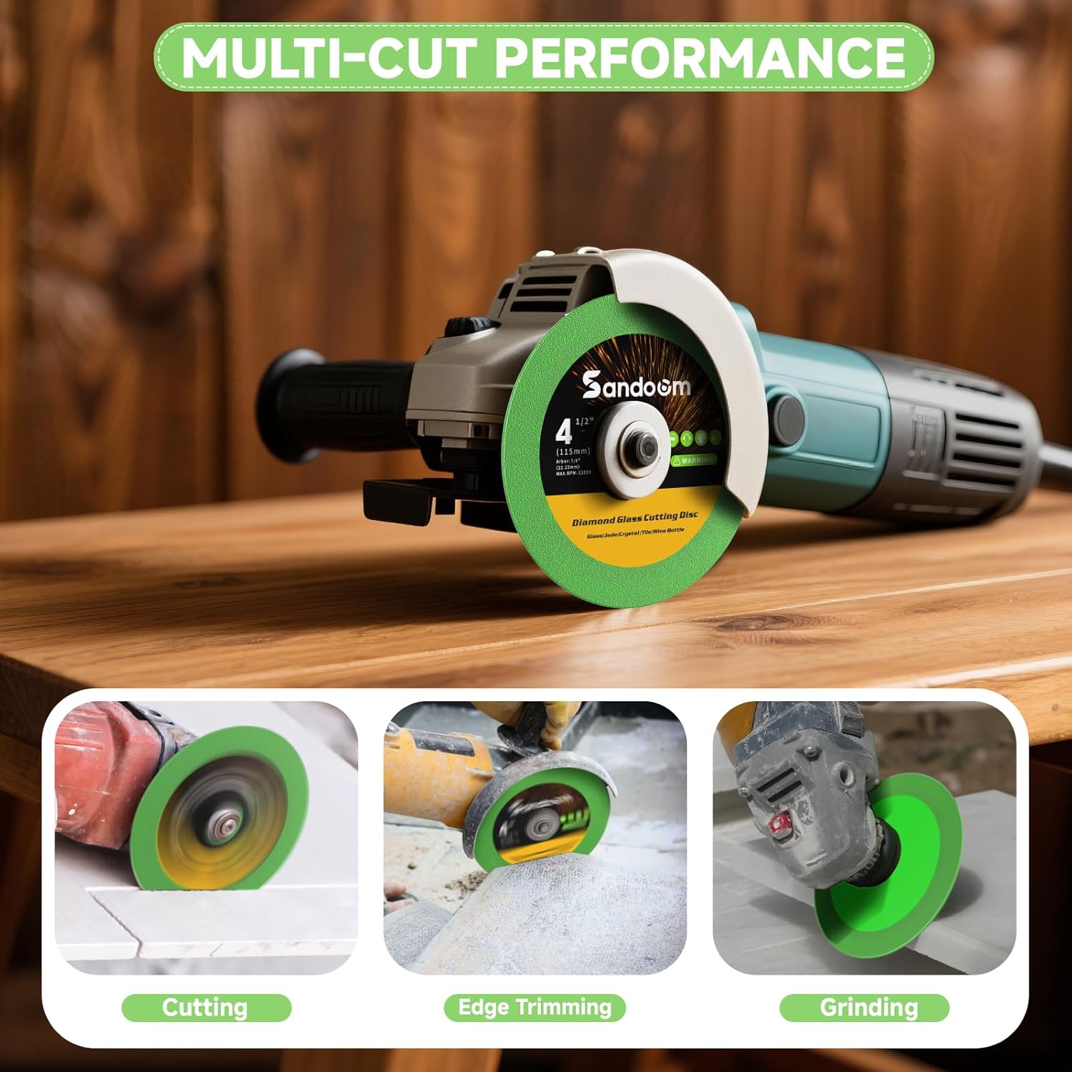 Glass Cutting Disc for 4-1/2" Angle Grinder, 6 Pack Ultra-Thin Diamond Tile Cutting Disc for Glass/Jade/Crystal/Tile/Wine Bottle/Ceramic, 7/8" Arbor