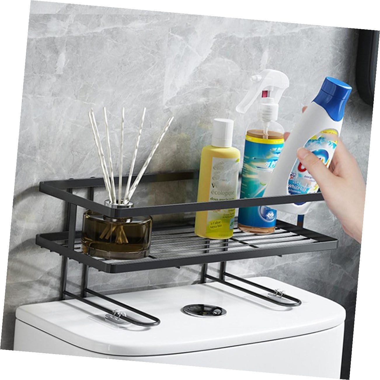 PRETYZOOM Household Bathroom Storage Rack Toilet Cistern Organizer with High Guardrail Non-Punching Installation Space-Saving Design for Sundries and Daily Necessities