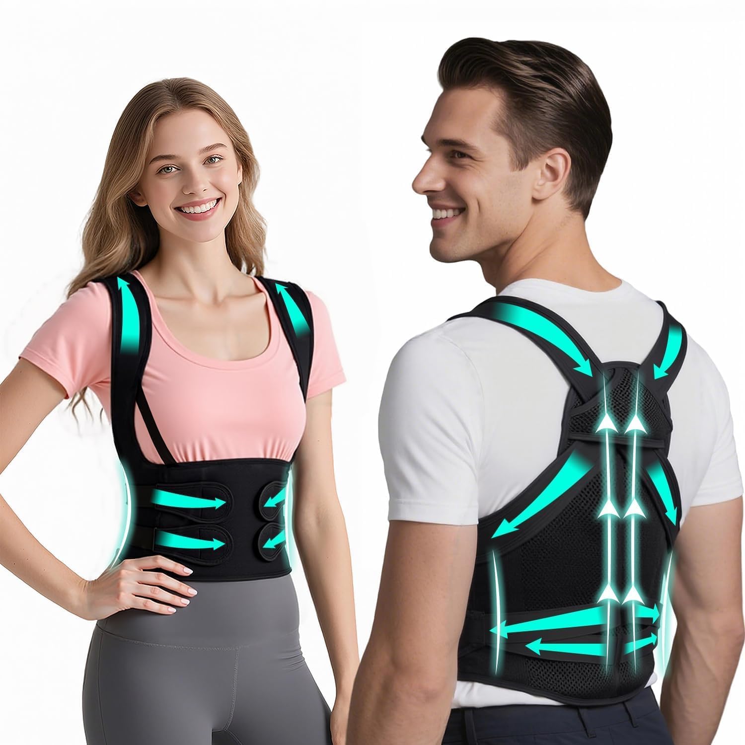 Photo 1 of Back Brace Posture Corrector for Men & Women, Upgraded Full Back Support with Adjustable Shoulder Straightener and Waist Support Straps, Breathable Back Brace for Office Work, Long Sitting & Daily Wear, Comfortable Posture Support for Upper & Lower Back M