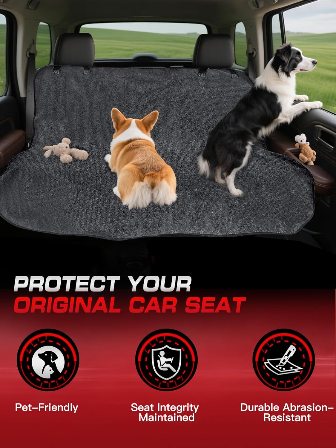 Waterproof Towel Back Seat Cover for Car, Truck, Van & SUV – Durable Rear Bench Seat Cover for Kids & Dogs, Seat Back Protector Easy to Install (Gray)