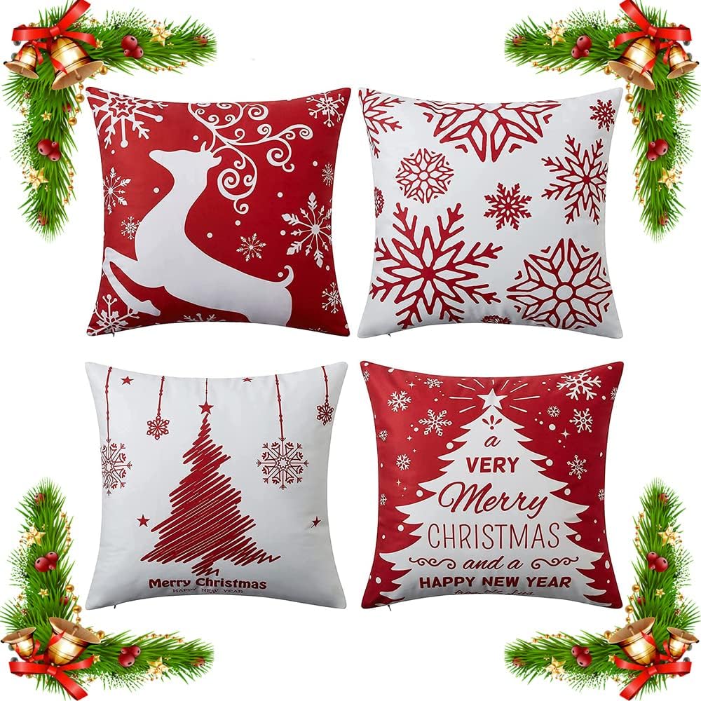 ORANIFUL Christmas Cushions 16x16 Inch Set of 4 Pillow Covers Holiday