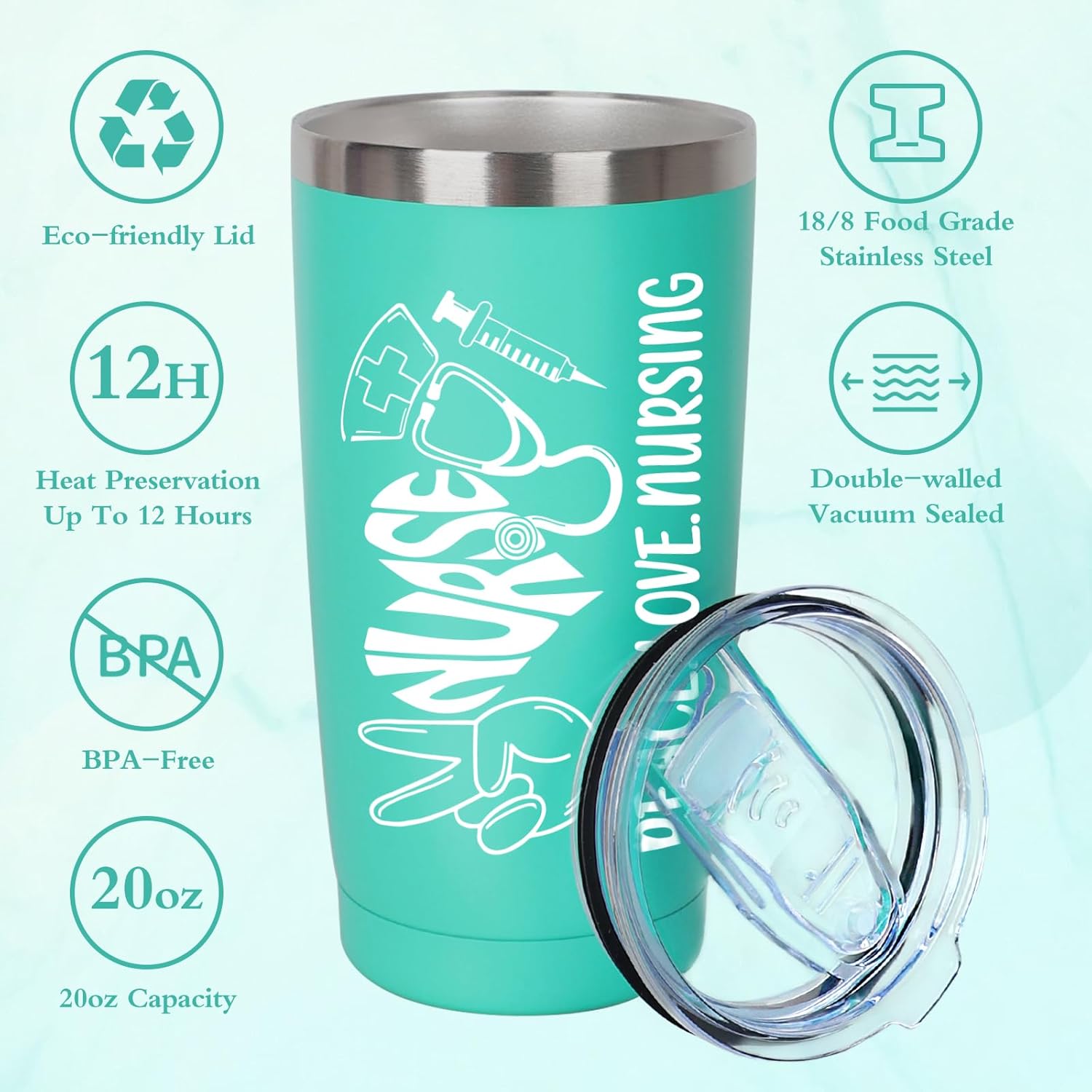 Nurse Appreciation Gift 2 Pieces - Nurses Gifts for Women Includes Zippered Tote Bag and Stainless Steel Insulated Tumbler, Christmas Nurses Accessories for Work, Nurse Bag for Work(Green) - Image 3