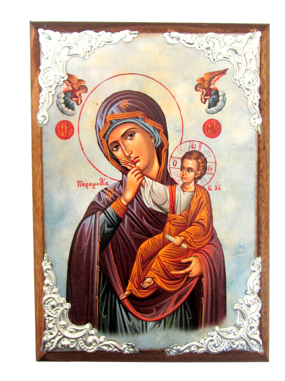Icône orthodoxe Vierge Marie bois grec cadeau de baptême AM30.1