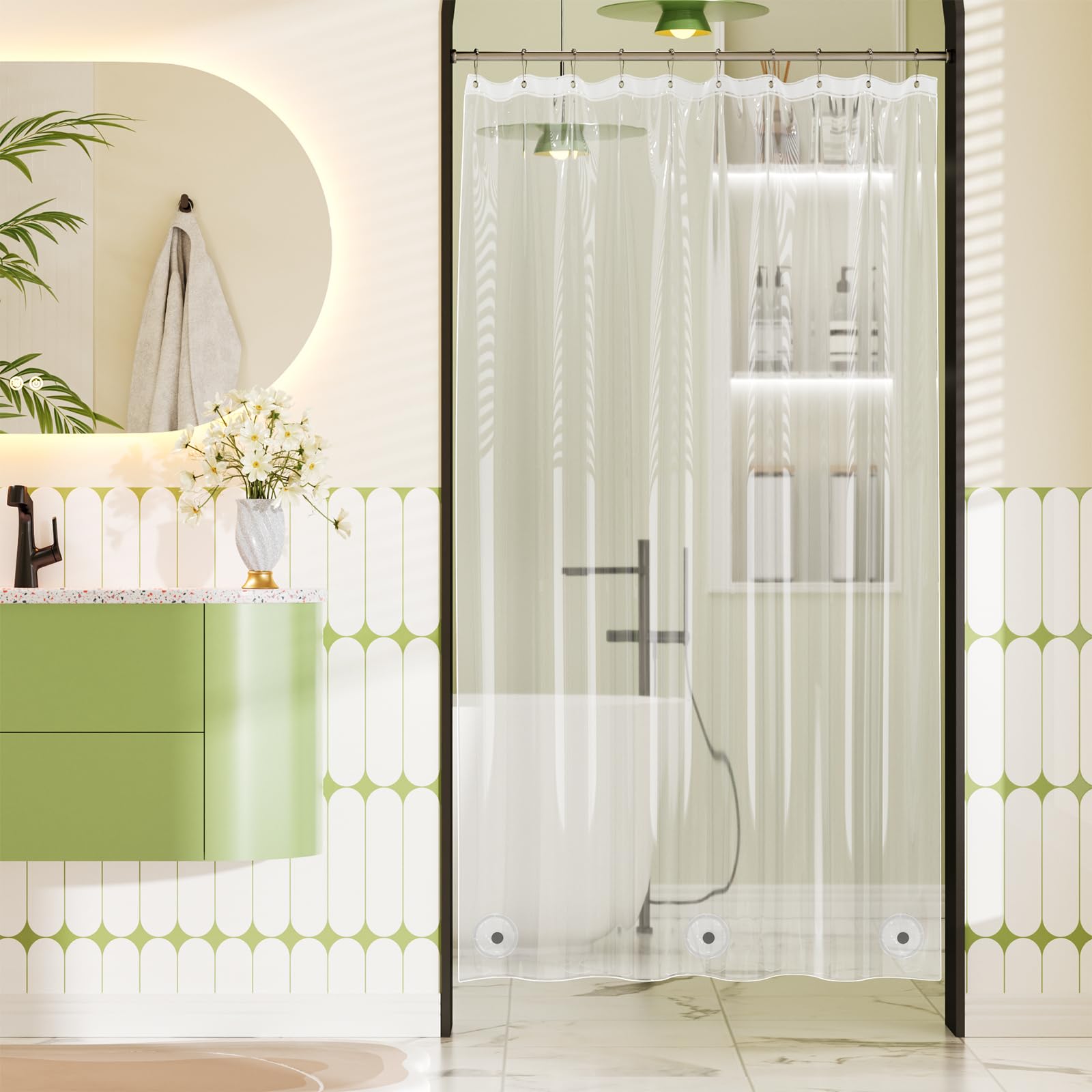 Bathway Shower Curtain Liner, Clear Shower Curtain Liner 54x78 PEVA Waterproof Shower Curtain Liner Plastic with 3 Magnets and 9 Rustproof Metal Grommets, Lightweight Stall Long Shower Liner Bathroom