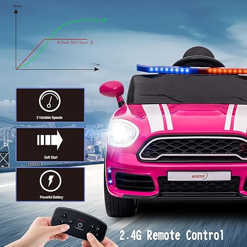 Miniatura 5 de AOKOY Ride On Police Car for Kids, 12V Battery Powered Kids Ride On Car with Remote Control Electric Sports Car with Alarm Lights Ride On Drift Car