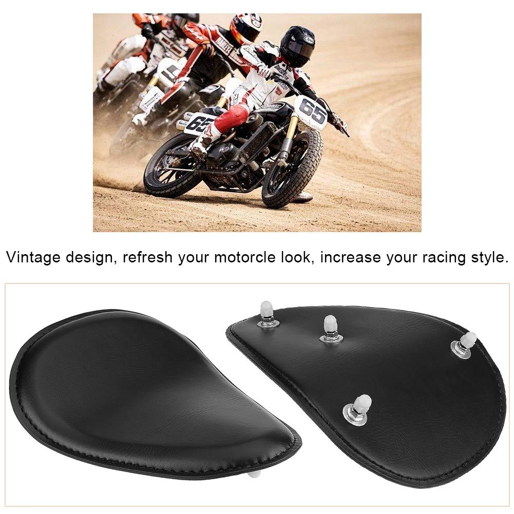 Aramox Asiento Moto Bobber Asiento de motocicleta de 3 "para Chopper Bobber personalizado, asiento individual de cuero negro con soporte de resorte de montaje