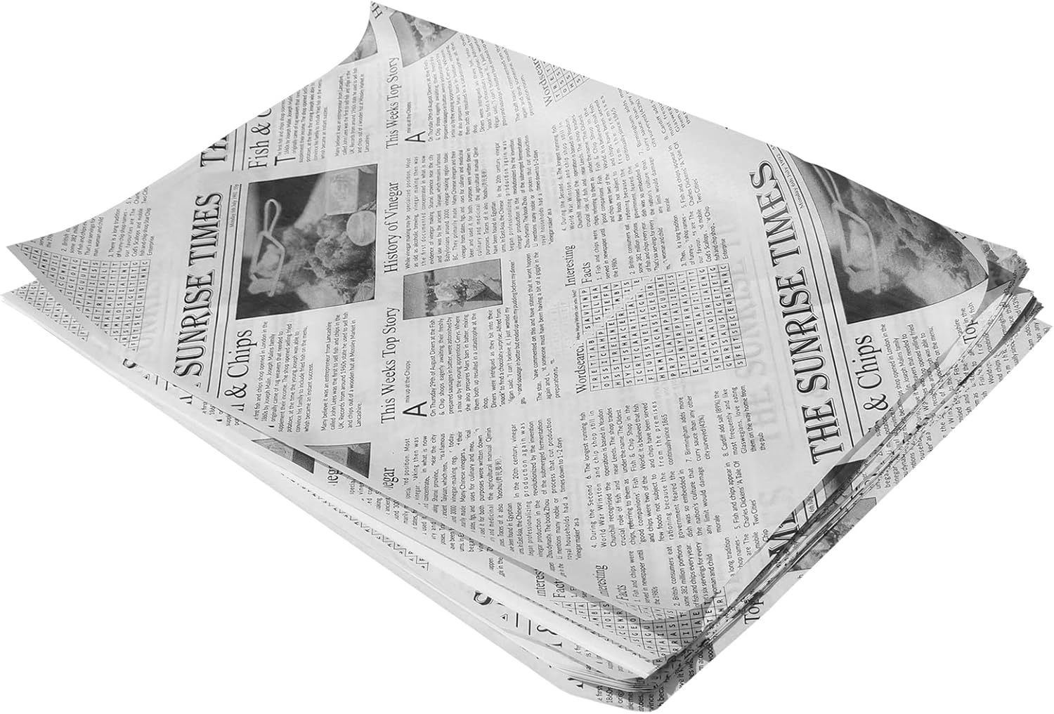Sunrise Packaging 50 x Large Newspaper Printed Greaseproof Sheets