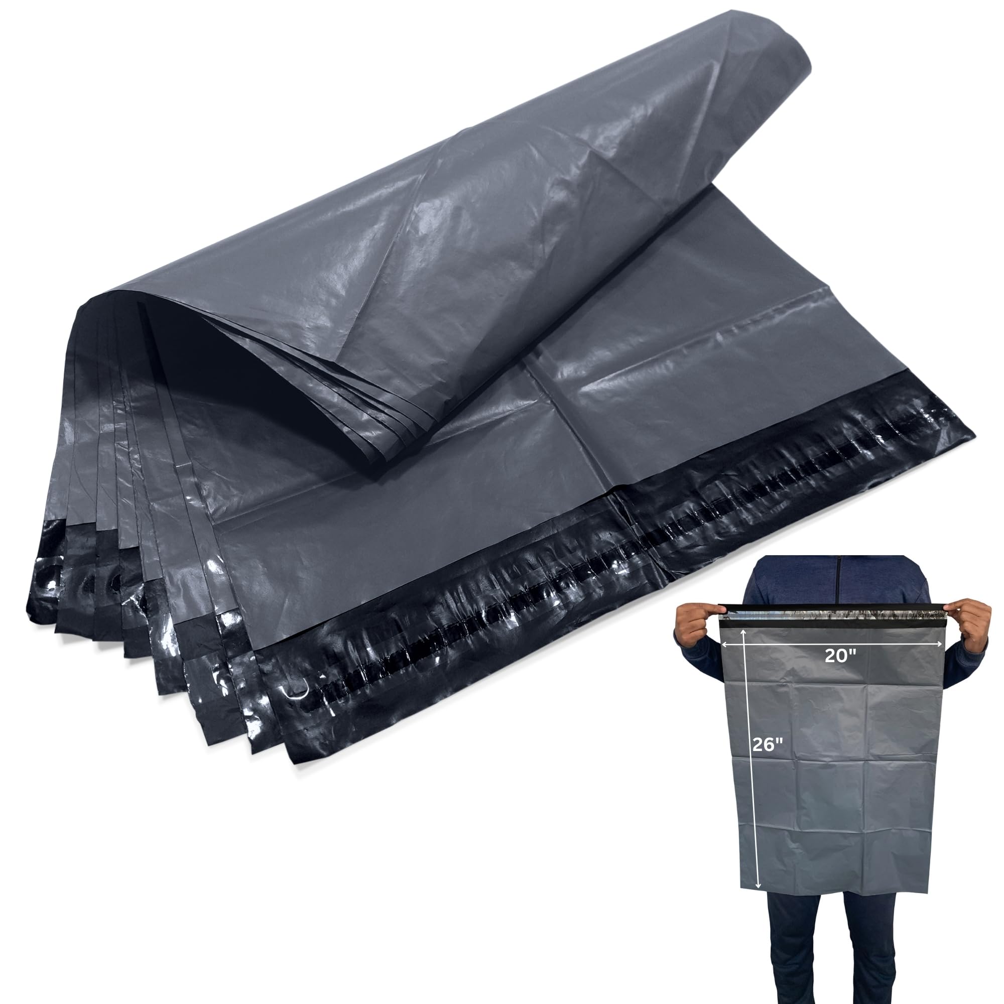 JeeJaan® 100 Large Grey Postal Bags 20" x 26" - (508 x 660mm) Self Adhesive Poly Mailer Postal Bags Waterproof and Recyclable Delivery Bags for Parcels