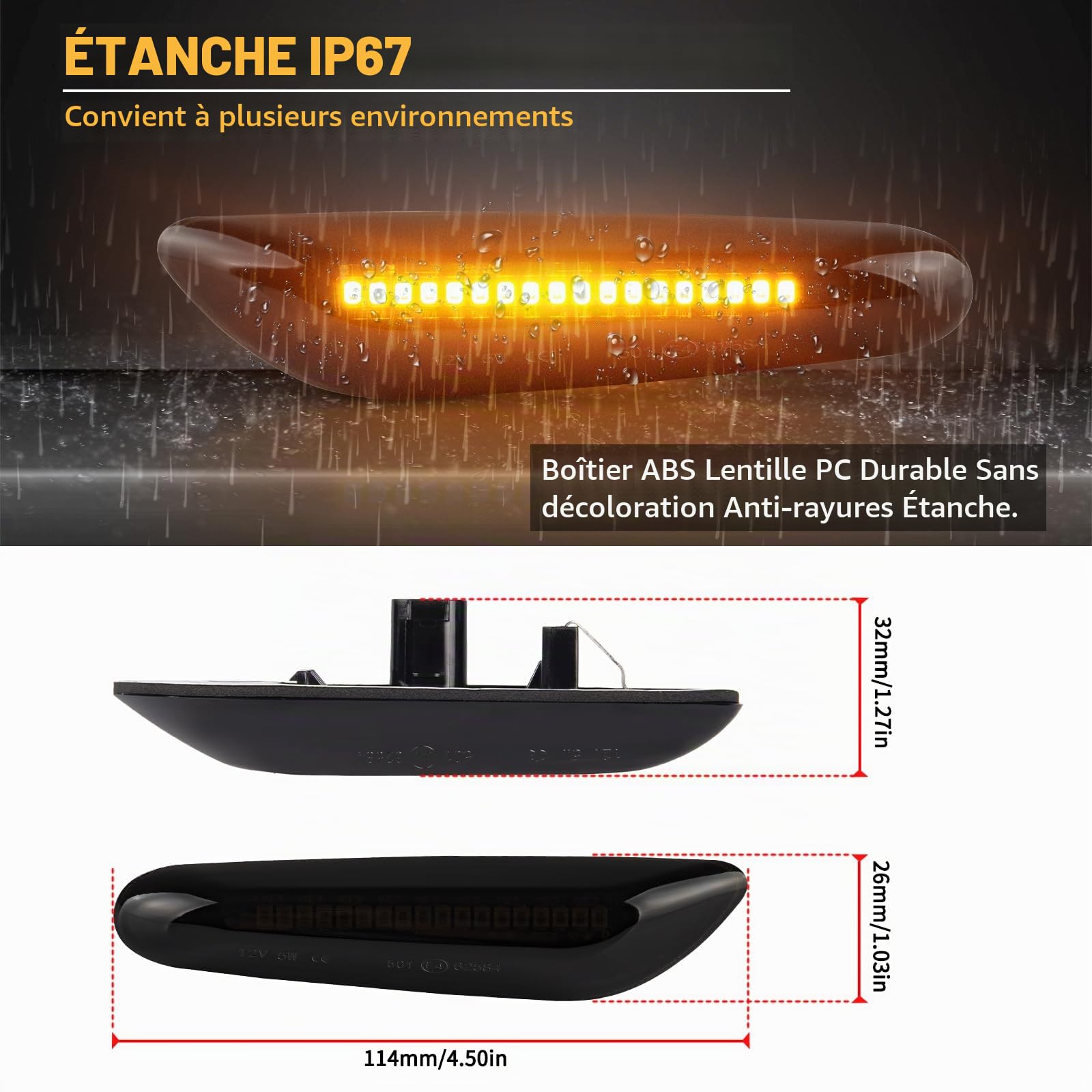 POPMOTORZ LED Clignotant Latéral, LED Feux latéraux 2835 SMD avec Canbus pour BMW 1 Series E81 E82 E87 E88 3 Series E46 E36 E90 E91 E60 E61 E92 E93 5 Series E60 E61 X1 E84 X3 E83 X5 E53, 2 Pièces