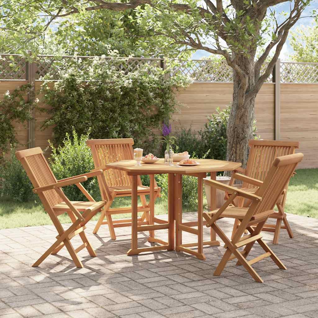 Set da pranzo da giardino pieghevole in legno massello teak, 110 x 110 x 75 cm, per giardino, terrazza e balcone, resistente alle intemperie, salvaspazio
