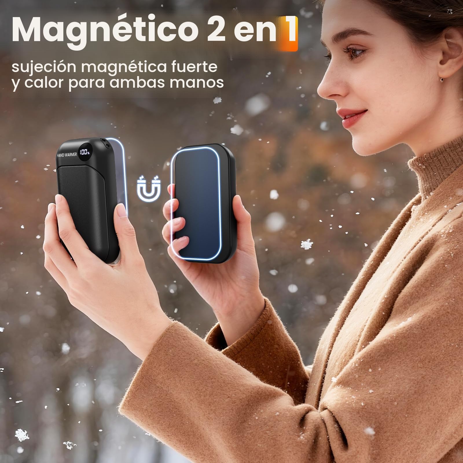 Calentador de Manos Recargable 2 en 1, Eléctrico, 9 Horas, 4 Modos 40-55°C