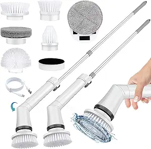 YIRUIKEJI Electric Spin Scrubber, Cordless Shower Scrubber with 7 Replaceable Brush Heads, Electric Cleaning Brush with Dual Speeds & Extension Handle, Power Scrubber for Bathroom, Tile, Toilet, Floor