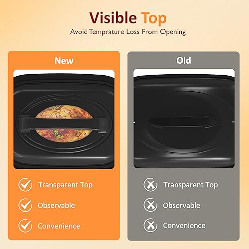 Miniatura 60 de Sunvivi Horno asador eléctrico de 24 cuartos de galón con tapa visible autohilvanado, horno asador de pavo con sartén y estante extraíbles, perfecto