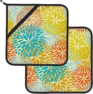 Pot Holders Set of 2 Heat Resistant & Non Slip Potholders, Cute Floral Oven Hot Pads with Pockets for Kitchen Cooking Baking Barbecue