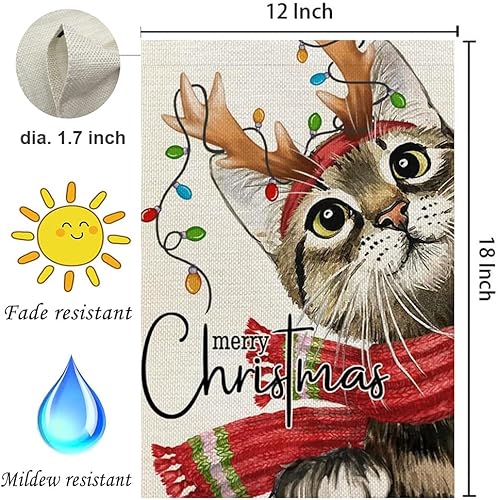 Miniatura 5 de RABUSOFA Bandera de jardín de gato de Navidad de 12 x 18 pulgadas, doble cara para exteriores, decoración de Navidad de gato de invierno para