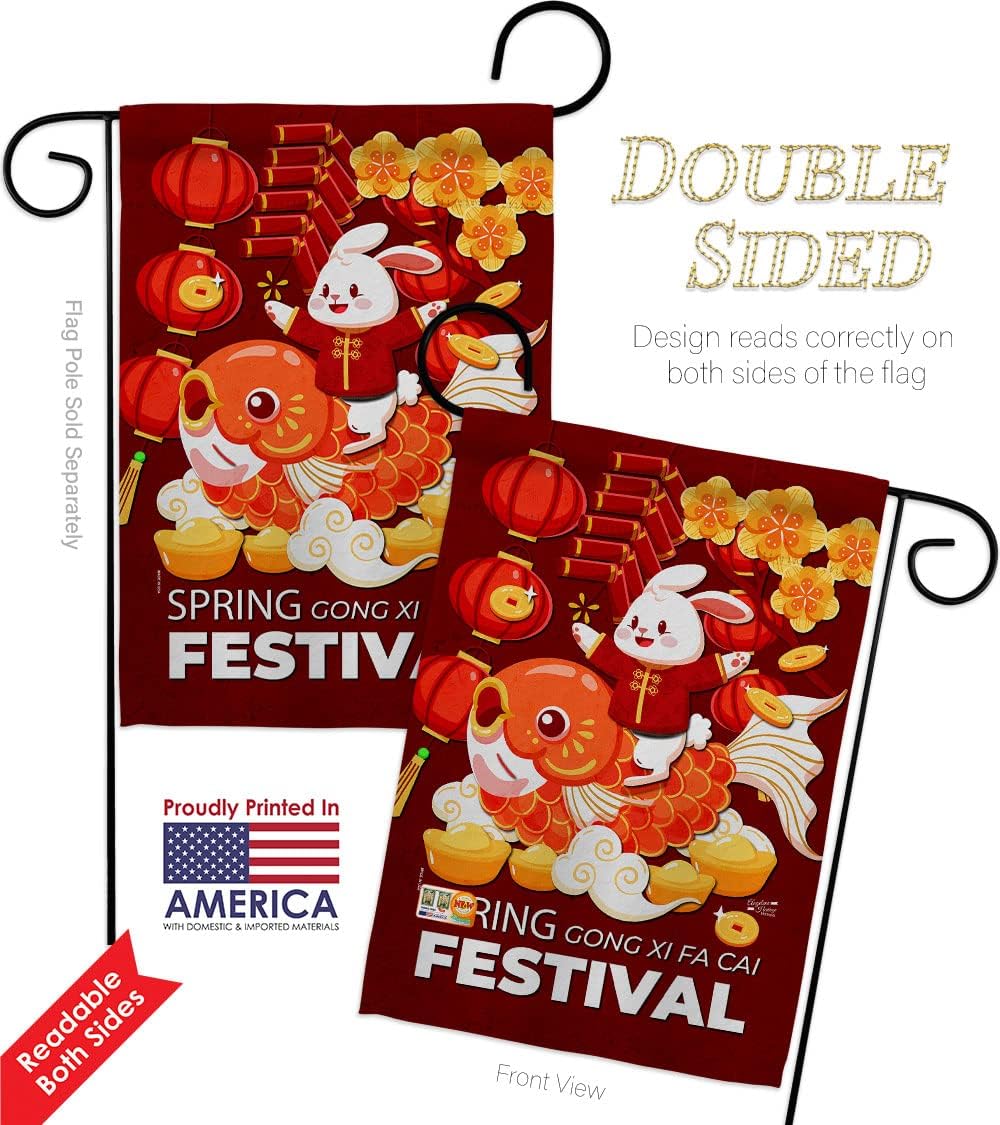 Chinese New Year Of Rabbit Porch Decor 2 Pcs Banner Room Wall Art Flag Patio Lawn Garden Outdoor Decorations Indoor Tapestry Yard Signs Lunar New Year Gifts Spring Festival Decorations Made In USA