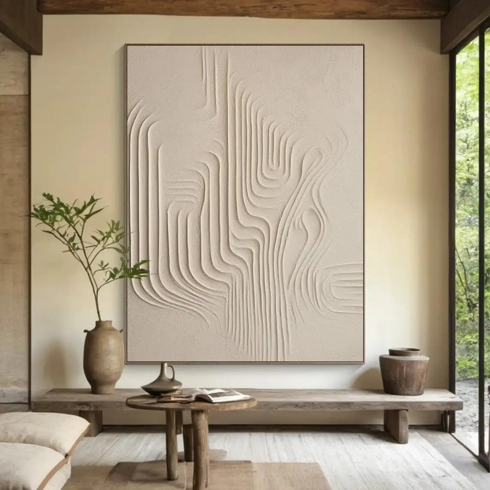 Ltjiajuypd Frameless Prints On Canvas Neutral Wall Decor Beige Wabi Sabi Wall Art Beige Abstract Painting Minimalist Wall Art Canvas Painting 60X85cm