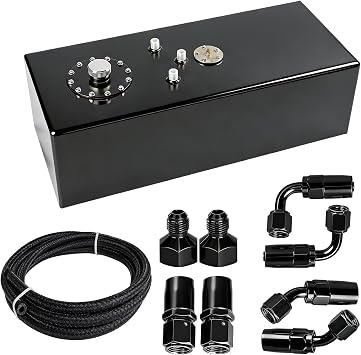 15 Gallon Fuel Cell with Cap Level Sender 12FT Oil Feed Line Street Drift Aluminum Black