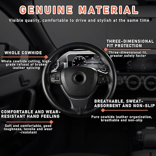 Miniatura 3 de Funda para volante de automóvil, protector antideslizante para volante de 15 pulgadas de diámetro, costura DIY con hilo de aguja, accesorios