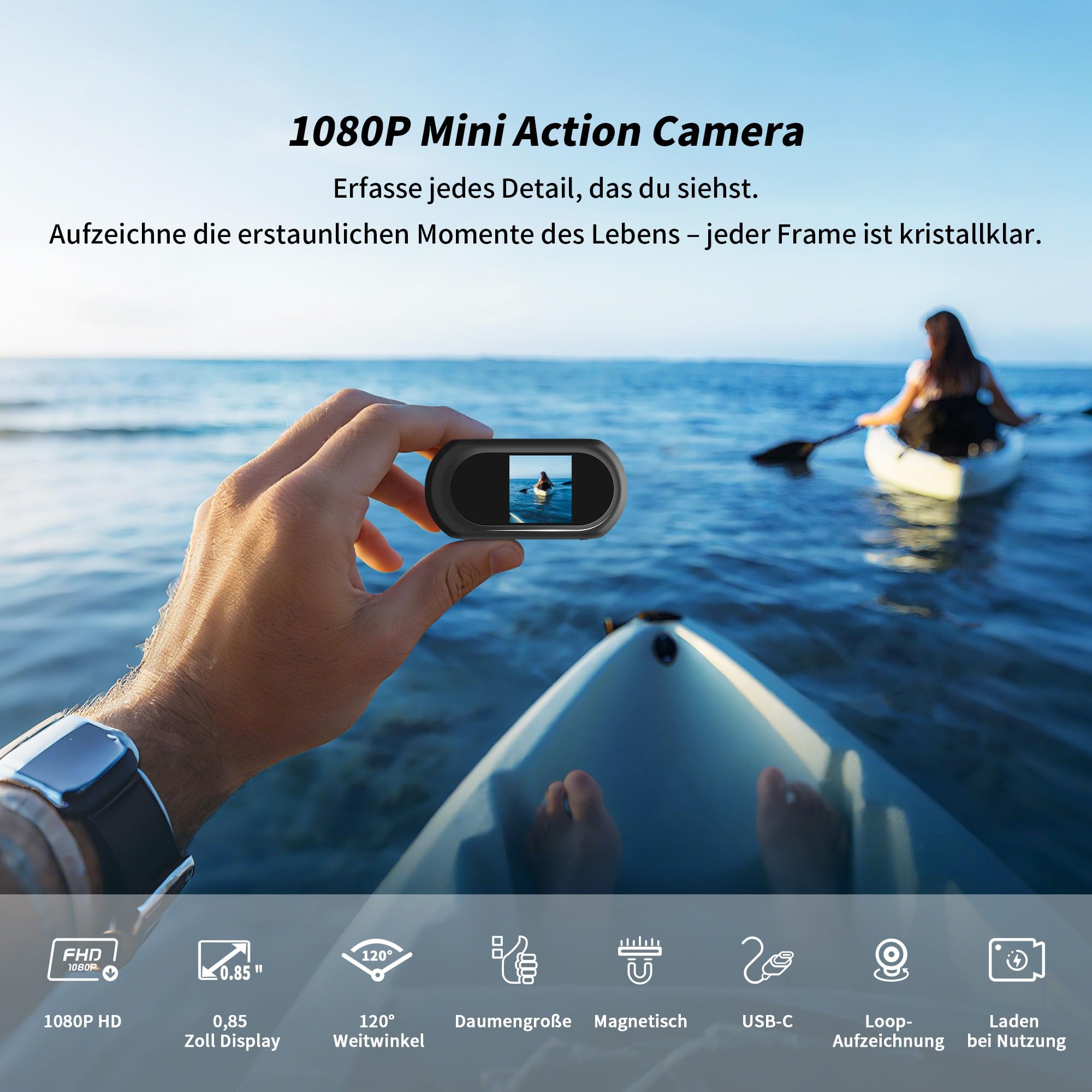Mini Action Cam, 1080P Wearable Action Kamera, Bodycam Körperkamera, Motorrad Sportkamera mit Multifunctional Accessories, Mini POV Camera, Actioncam für Abenteuer