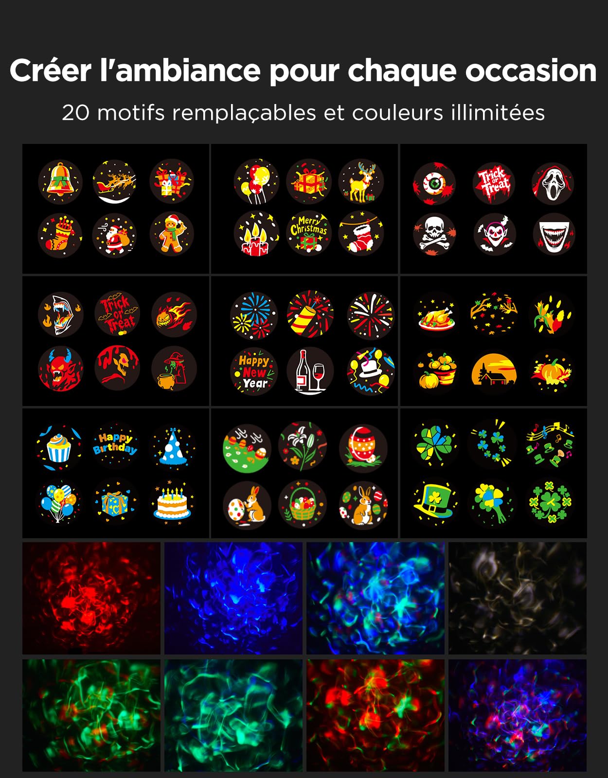 Govee Projecteur de Flocons de Neige Extérieur, Projecteur Intelligent d'ondulations d'eau, Lampe de Jardin étanche, 58 Modes Scène et 20 Images Projetées, Alexa, Matter et Google Assistant Compatible