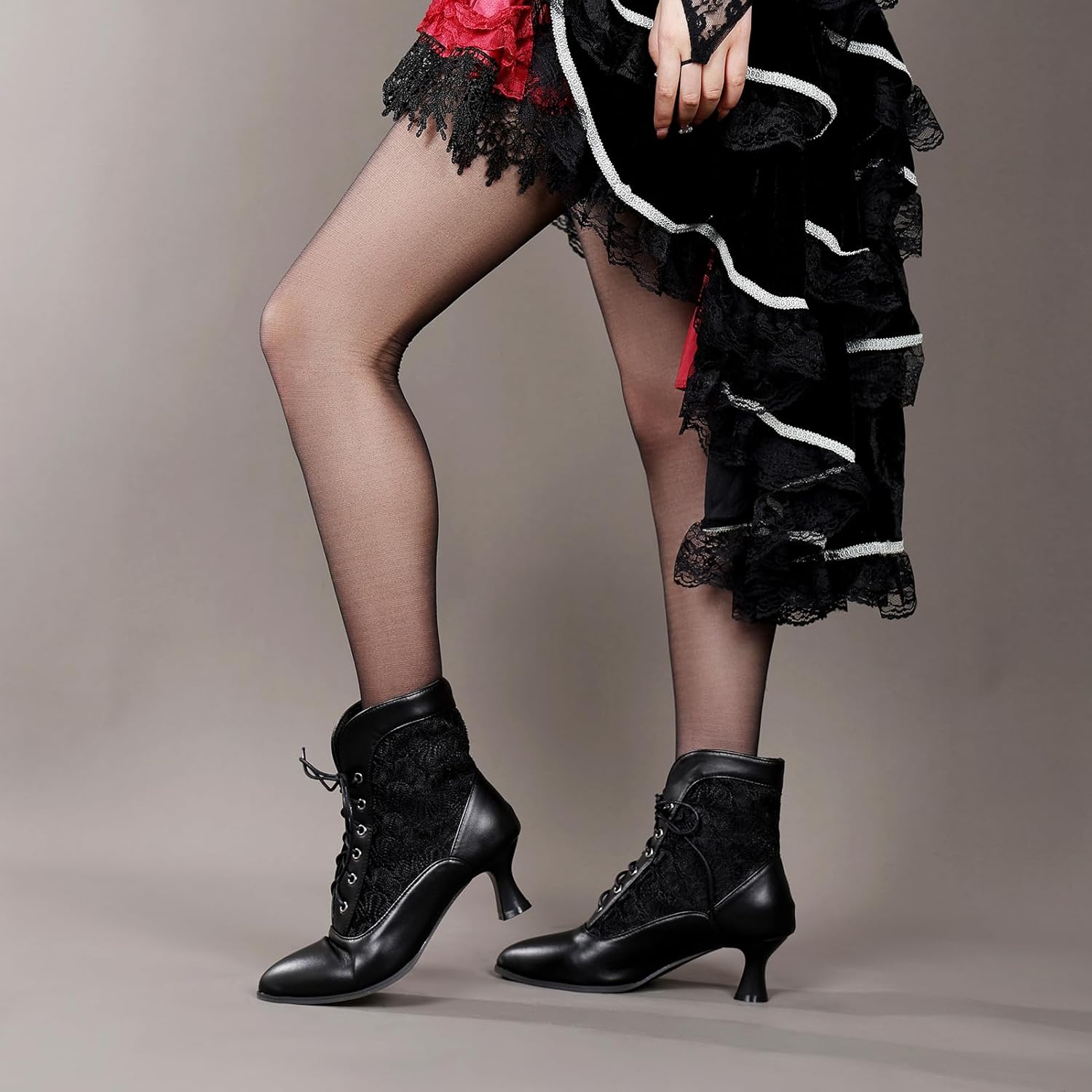 LanreyTaley Women Victorian Lace Booties Wedding Bridal Ankle Boots Witch Costume Boots Mid Heel - Image 5