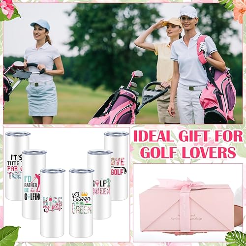 Miniatura 5 de Skylety 6 juegos de regalos para amantes del golf para mujeres, golfistas, vaso de acero inoxidable de 20 onzas con tapa, popote y cepillo,