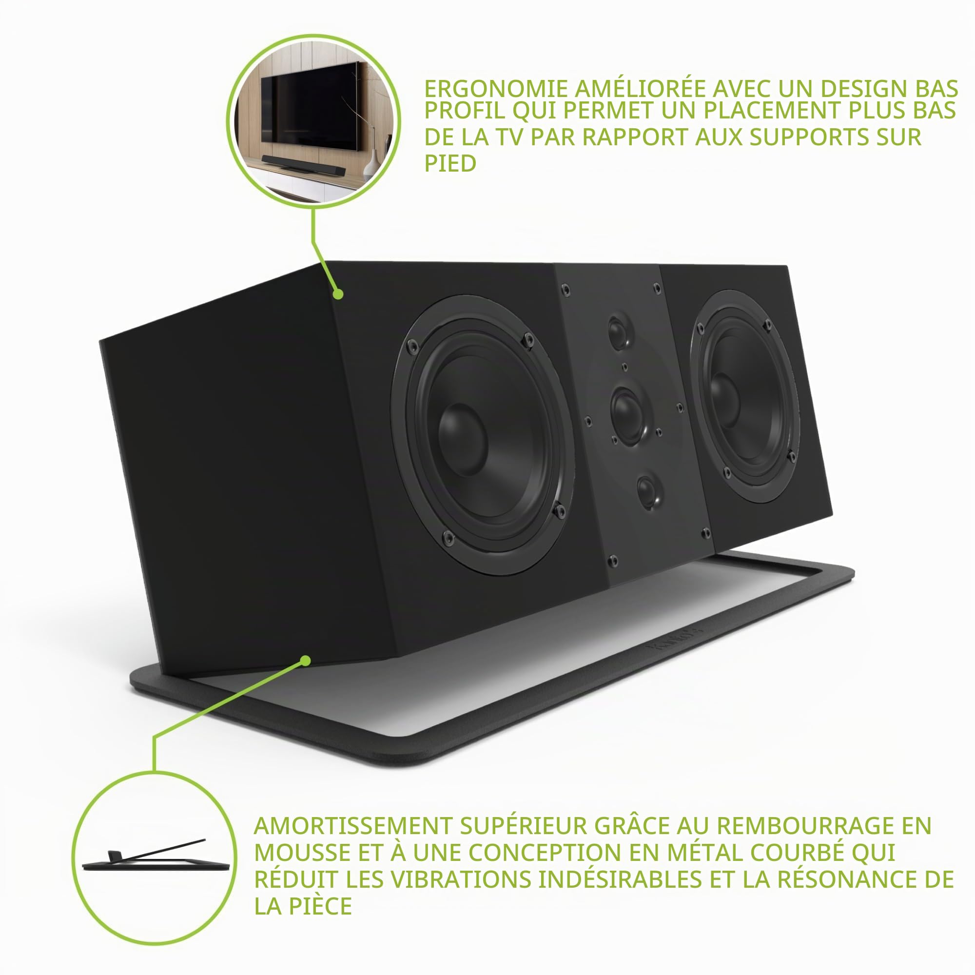 Kanto S10 Barre de son coudée discrète et support de haut-parleur pour home cinéma | Noir