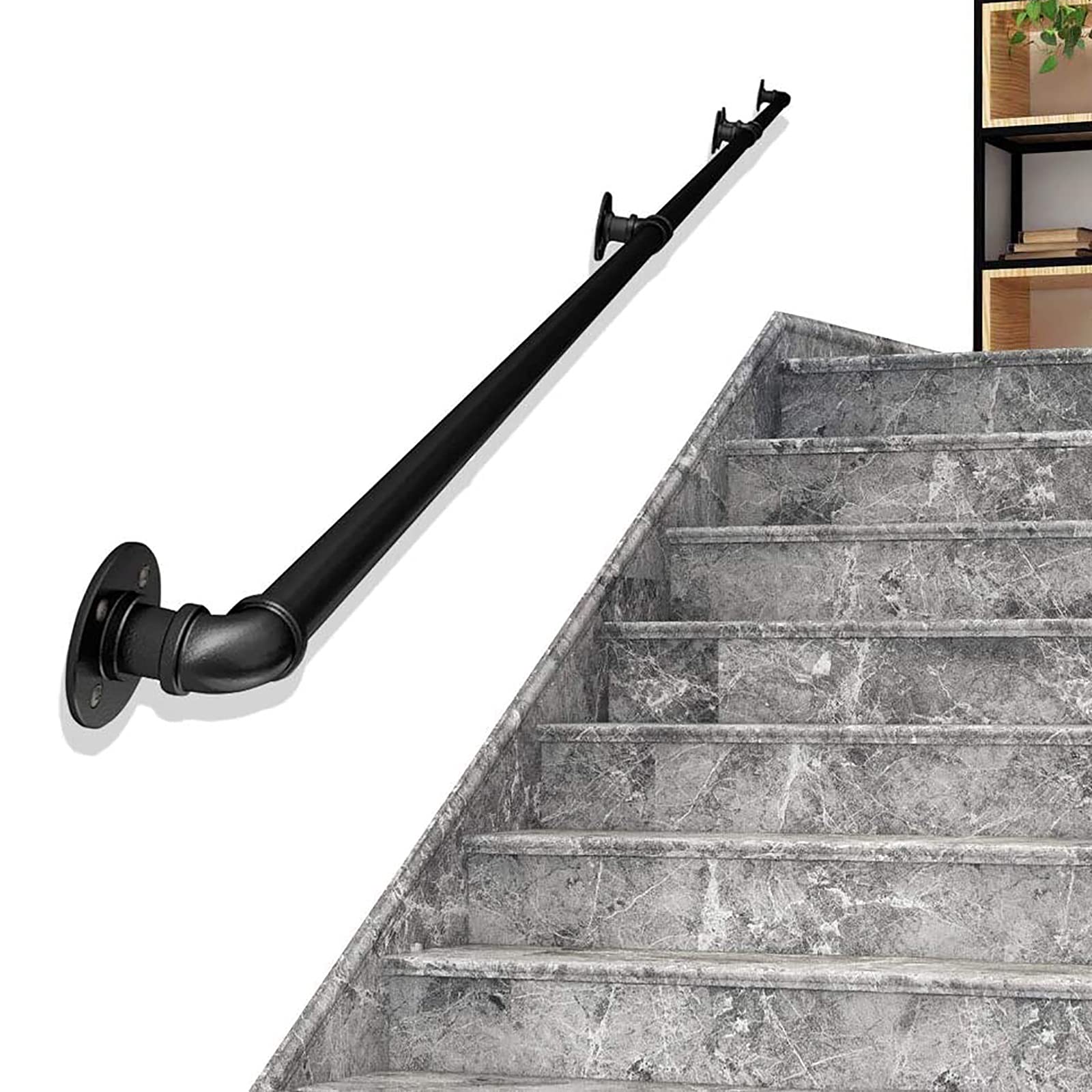 Garde-corps d'escalier en fer forgé rustique avec main courante murale de 16 pieds