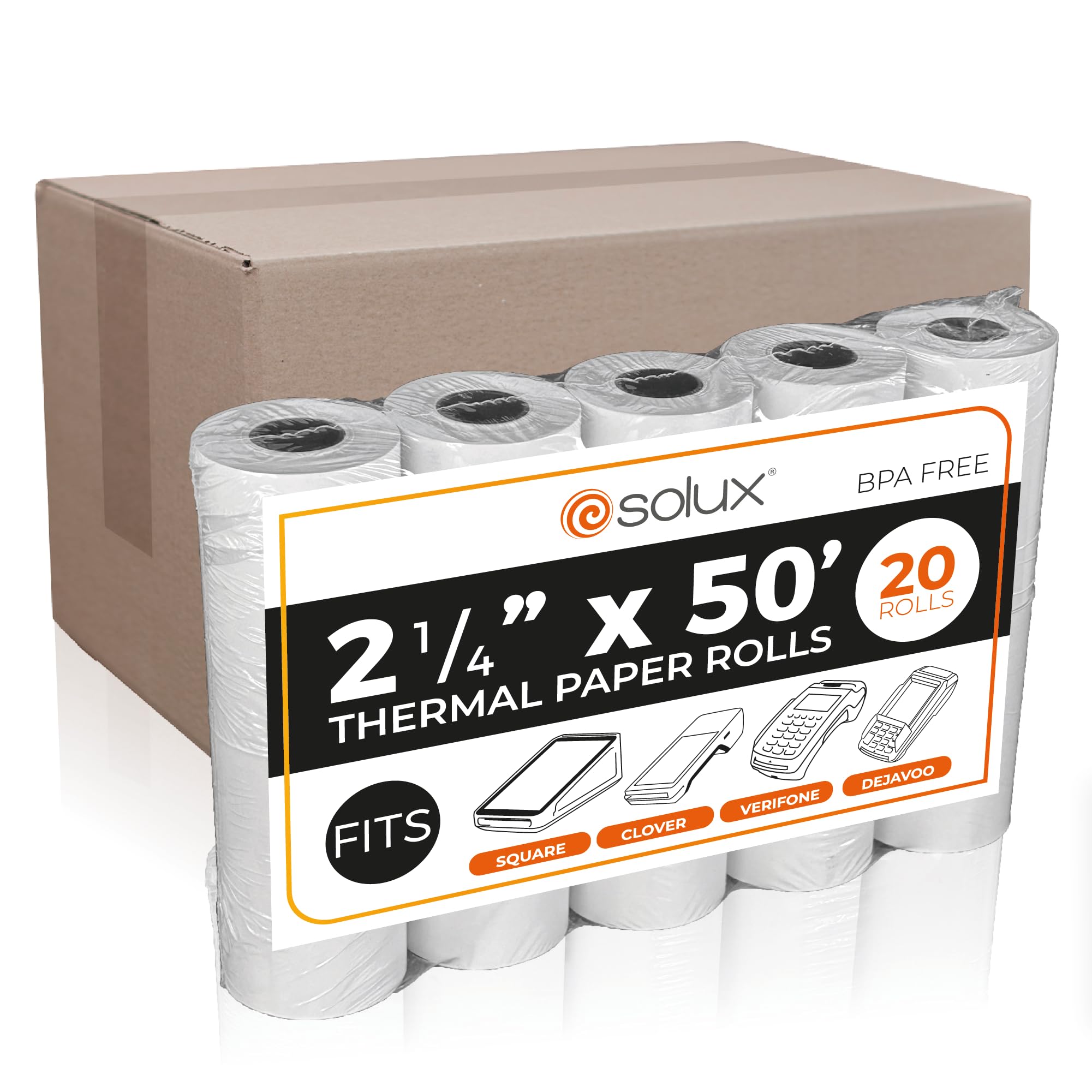 SOLUX 2 1/4 x 50 Thermal Paper Roll for Square Terminal, Clover Flex, Dejavoo Z8 Z9 Z11, Verifone Vx520, Ingenico ICT220 ICT250, FD400 - Credit Card