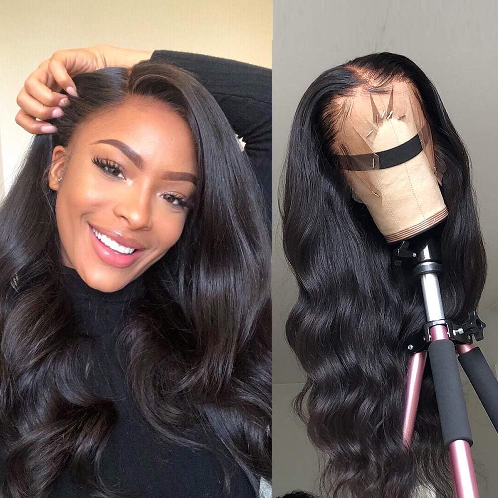 360 Body Wave Lace Frontal Wigs Human Hair Brazilian Black Women 150% Density Pre Plucked With Baby Hair 100% Unprocessed Virgin Human Hair (12 inch, Natural Color)