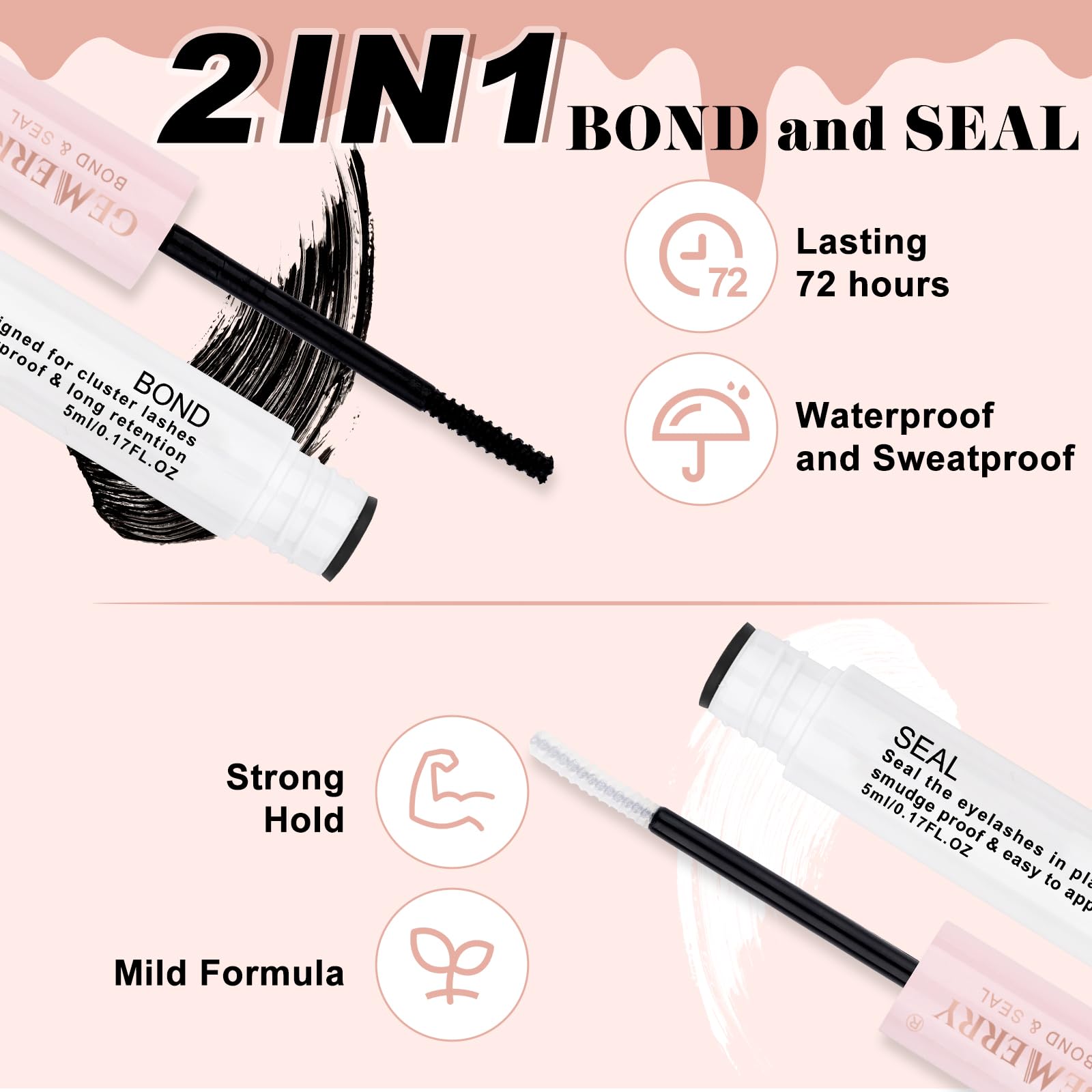 2 unidades de pegamento para pestañas GEMERRY 10 ml, Lash Bond and Seal, extensiones de pestañas, pegamento para extensiones de pestañas, pegamento de 7 días de retención y sellos — view 5