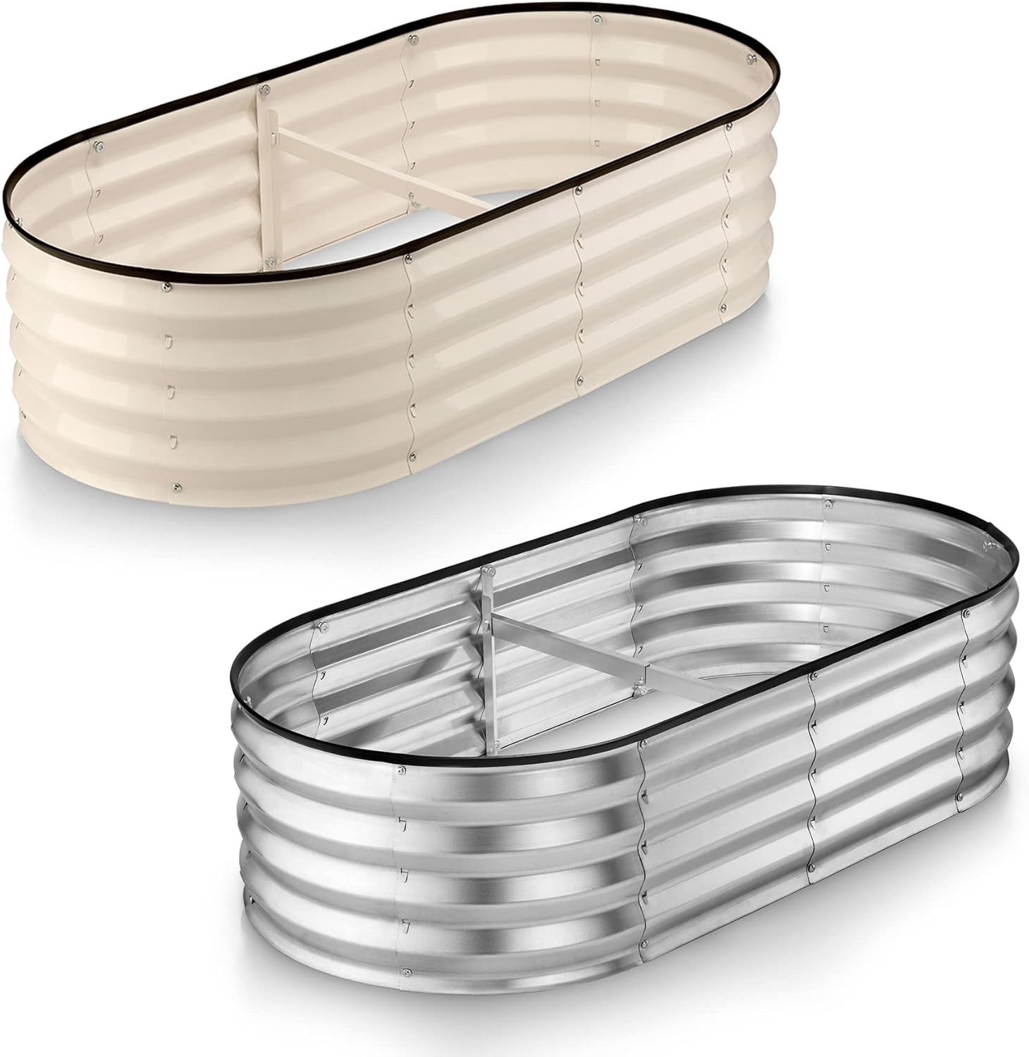 White & Silver Galvanized Metal Raised Garden Bed for Outdoor Gardening 4×2×1 ft // Easy-to-Assemble Garden Bed Kit for Vegetables and Plants // Sturdy Steel Raised Planter Box // Tool-Free Assembly