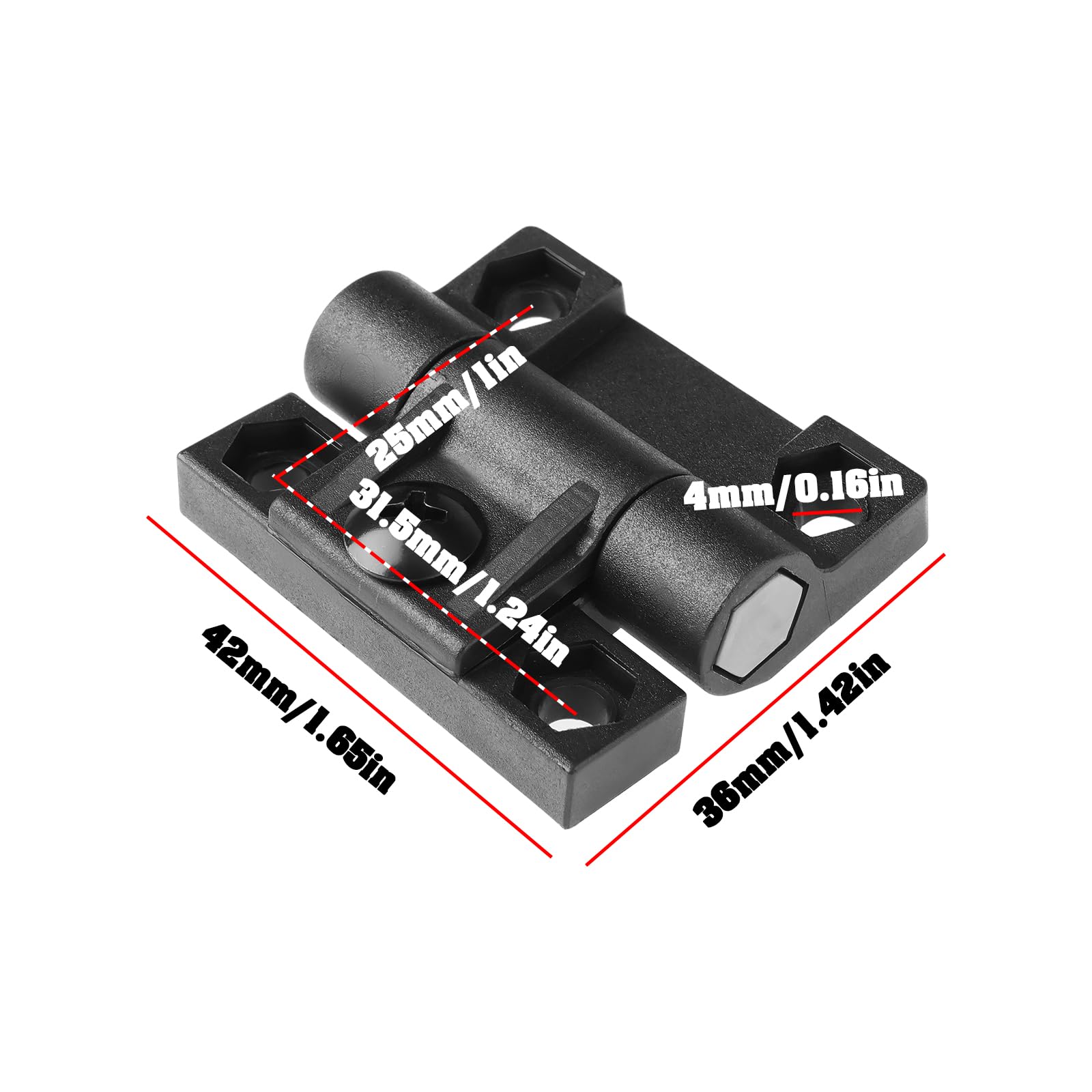 The Lord of the Tools 4 Bisagras de Plástico Negro de 36 X 42 Mm con Par Ajustable para Puertas de Armarios Y Cajas de Almacenamiento de Madera.