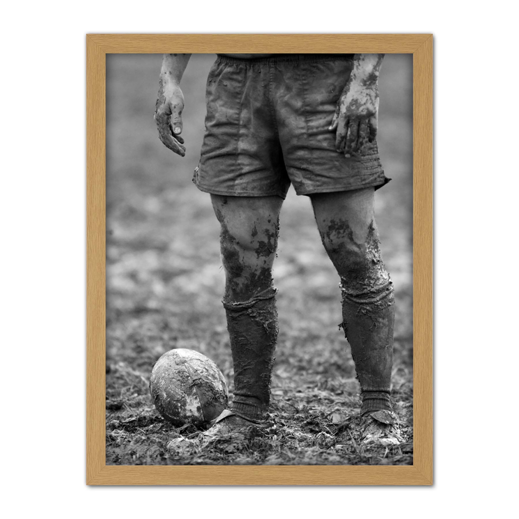 Wee Blue Coo Rugby Player Ball Mud Bowl Artwork Framed Wall Art Print 18X24 Inch