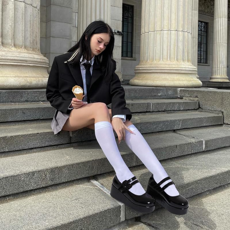 Platform Mary Jane Shoes Women Girls,Ankle Strap Round Toe Goth Chunky Uniform Dress Pumps Shoes Oxfords - Image 3