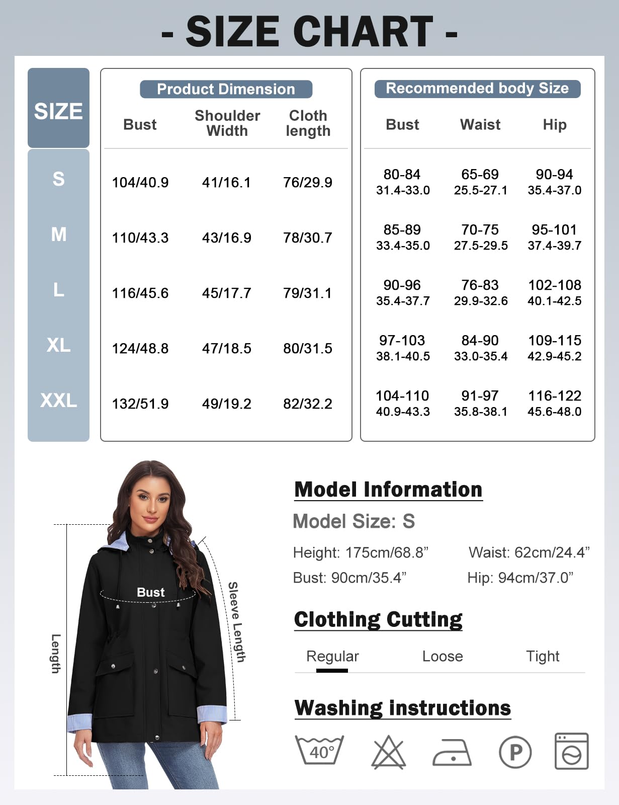 heekpek Veste Imperméable Femme Longue Coupe Vent Rayé Parka de Pluie avec Capuche Léger Manteau Mi Saison Vêtements Printemps Automne Vestes Zippé Chic Blousons d'Extérieur