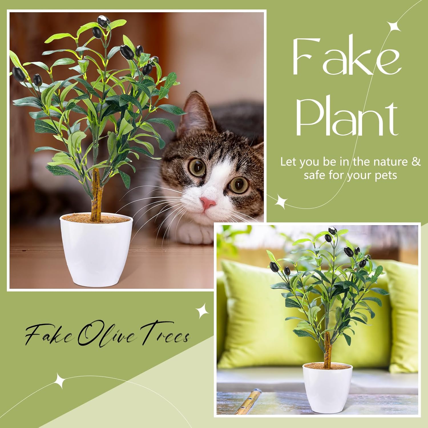 Giegxin 2 Pack 15.8 Inch Small Artificial Olive Tree Indoor 40cm Faux Olive Plant with White Pot for Home Office Room Table Modern Decor