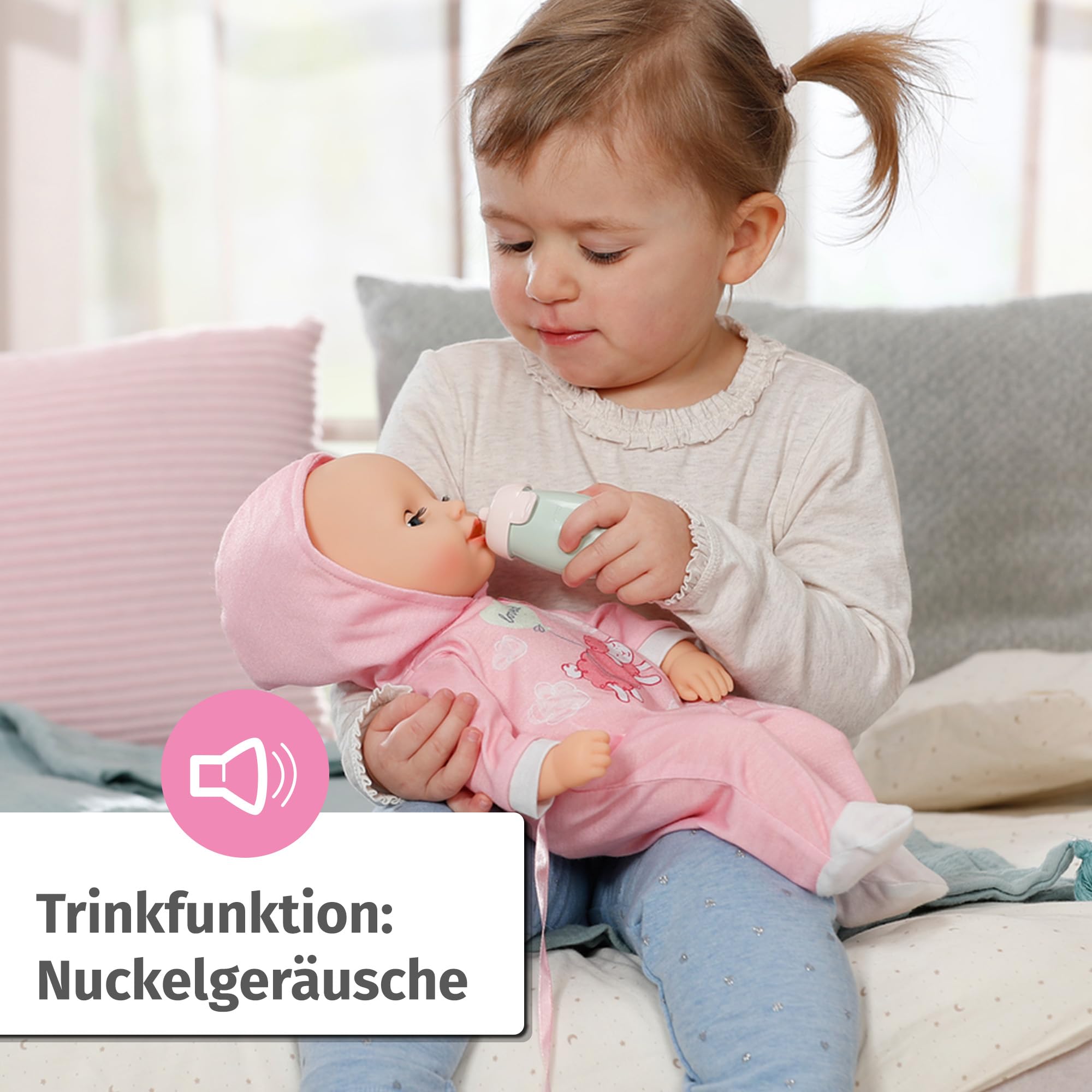Baby Annabell Hannah Spiel mit Mir 36cm, Babypuppe mit 5 Funktionen, weichem Stoffkörper und Accessoires, 36cm große Puppe, für Kinder ab 1 Jahr, 711002 Zapf Creation