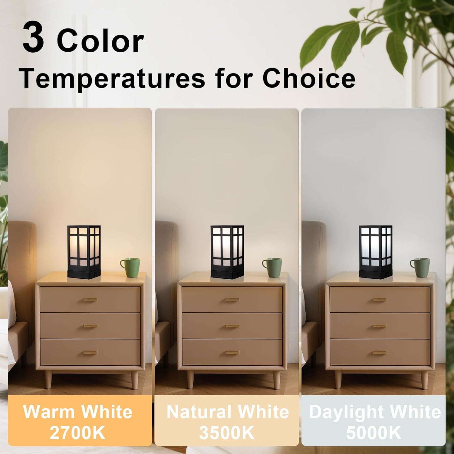 Beside Table Lamp set of 2 with AC Outlet, USB A & C Charging Port,Small Rectangular Nightstand Lamp with Bamboo Linen Shade,LED Bulbs Included,Tabletop Reading Lamp for Living Room/Dorm/Office