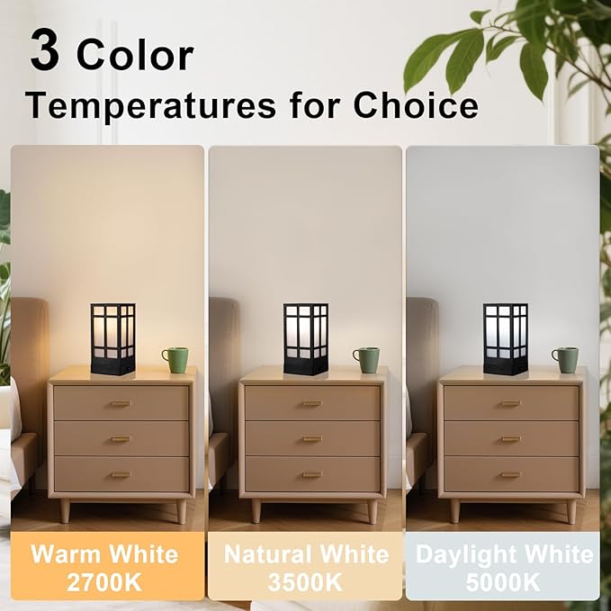 YJSQOEOE Beside Table Lamp set of 2 with AC Outlet, USB A & C Charging Port,Small Rectangular Nightstand Lamp with Bamboo Linen Shade,LED Bulbs Included,Tabletop Reading Lamp for Living Room/Dorm/Office photo 6