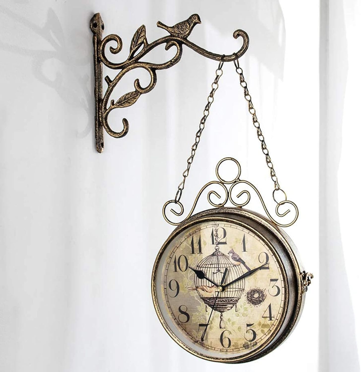 Double Sided Wall Clock Outdoor Garden Metal Silent Quiet Grand Central Station Wall Clock Art Clock Decorative Wall Clock 360° Rotate Antiq Clock，