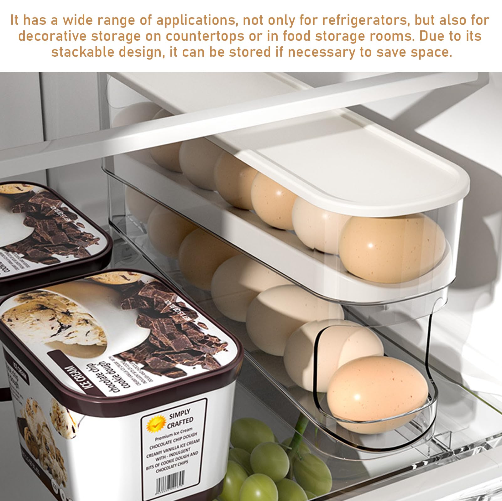 Soporte para huevos para frigorífico, PRITOK 2 capas automático para frigorífico, dispensador de huevos enrollable, organizador de huevos apilable, dispensador de huevos de plástico transparente,